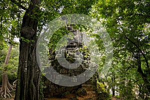 Giant face of temple gate around angkor wat temple area