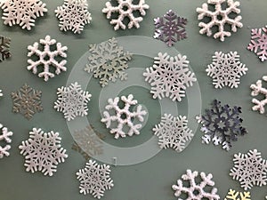 Giant fake snowflake decorations on a wall