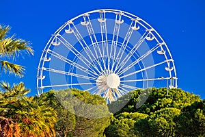 Giant Ferris wheel in Antibes colorful view