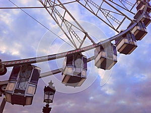 The giant Ferris Wheel Grande Roue is Place de la Concorde in Paris, the Jardin des Tuileries.