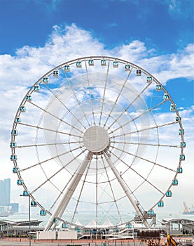 Giant Ferris Wheel in Hong Kong Overlooking Victoria Harbor