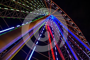 Giant Ferris Wheel at Union Station St Louis at night.