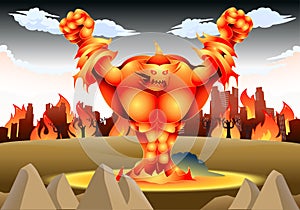 Giant fire monster illustration