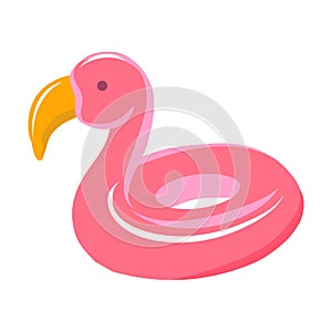 A giant floating pink flamingo. Inflatable rubber ring for children and adults, for pools, sea, oceans, rivers, lakes. Vector