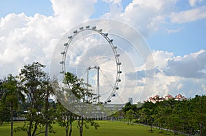 Giant flywheel infront of beautiful garden