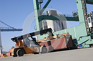 Giant forklift-truck at work
