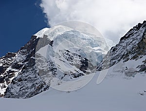 Giant glacier at Nirekha mountain summit, Himalayas, Nepal