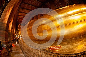 Giant golden reclining Buddha at Wat Pho, Bangkok, Thailand