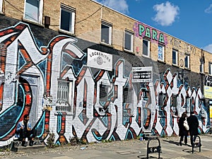 Giant graffiti art in Shoreditch, East London England UK