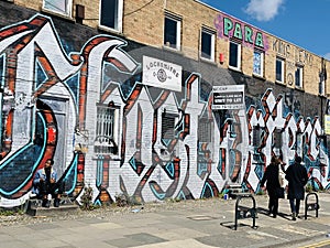 Giant graffiti art in Shoreditch, East London England UK