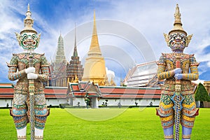 Giant guardian statue in Wat Phra Kaew Grand Palace Bangkok