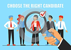 Giant hand choosing candidate for a job