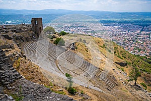 The giant Hellenistic theatre (2nd century BCE) of Pergamon on top of Kale Hill.