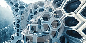 Giant Honeycomb-Shaped Apartment Complex for Futuristic Architecture, Urban Design, and Housing Innovation Projects photo