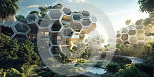 Giant HoneycombShaped Apartment Complex for Futuristic Architecture Urban Design and Housing Innovation Projects photo