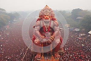 a giant image of Hanuman Jayanti in a mass procession of the crowd on the festival