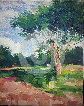 Giant isolate tree impressionism acrylic oil painting