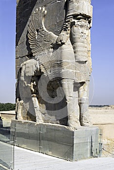 Giant lamassu statues guarding Gate Shiraz, Iran