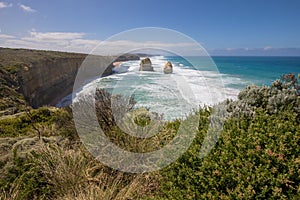 Giant limestone stacks, Gog and Magog. Gibson Steps, Great Ocean Road