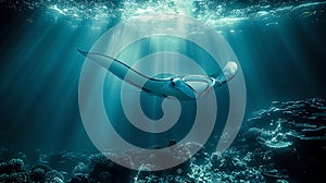 Giant manta ray floating underwater in the tropical ocean underwater sealife background AI generated