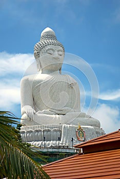 Giant marble statue of sitting Buddha in Phuket, Thailand, known as `Big Buddha`.