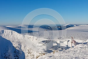 Giant Mine, Studnicni mountain , view from snezka, mountain on the border between Czech Republic and Poland, winter morning