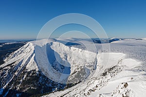 Giant Mine, Studnicni mountain , view from snezka, mountain on the border between Czech Republic and Poland, winter morning