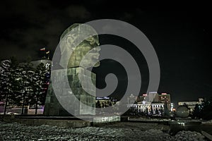 The giant monument of USSR leader Vladimir Lenin's head in the downtown of Ulan-Ude, Russi.a