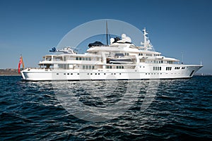 Giant motor yacht in the blue sea