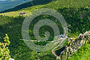 Giant Mountains, Samotnia shelter and Strzecha Akademicka in the Western Sudetes mountains. View of the mountain landscape