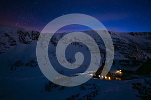 Giant mountains during winter night in Poland