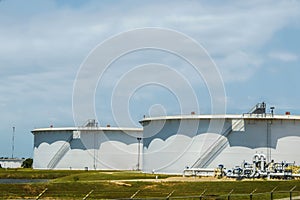 Giant oil storage tanks in Cushing Oklahoma Oil Crossroads of the World where most of the WTI oil in the USA is stored and traded