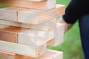 Giant Outdoor Block Game. The tower from wooden blocks.