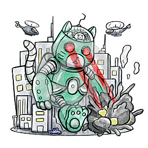 Giant Robot Cat Destroying The City photo