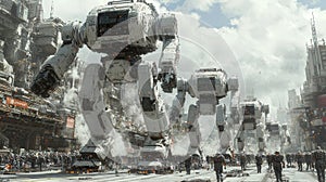 Giant Robots Assembling Microprocessors in Urban Setting