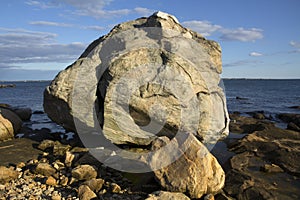 Giant rock on the beach at Long Island Sound, Connecticut.
