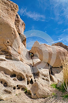 Giant rock formations with holes from erosion at Joshua Tree National Park