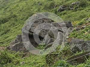 Giant rock formations in a nature reserve with humid weather