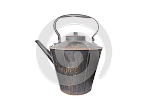 Giant Rustic Cast Iron Kettle, isolated on white