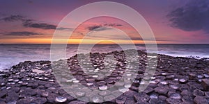 The Giant`s Causeway in Northern Ireland at sunset