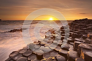 The Giant's Causeway in Northern Ireland at sunset photo