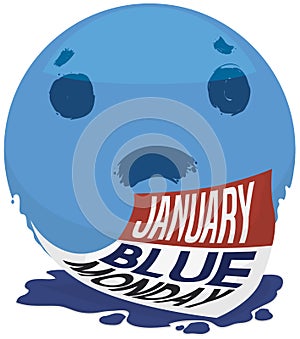 Giant Sad Face and Calendar for Blue Monday, Vector Illustration