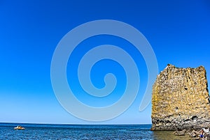 Giant sail-like rock named Parus on Black Sea coast of Caucasus Mountains, Gelendzhik, Russia.