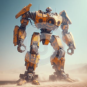 A giant sci fi robot stands proudly against a desert backdrop 9