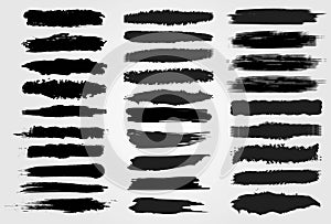 Giant set of black brush strokes. Paint, ink, brushes, lines, grunge. Dirty artistic design elements, boxes, frames. Freehand draw