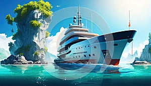The giant ship sails on the blue sea by Generative AI