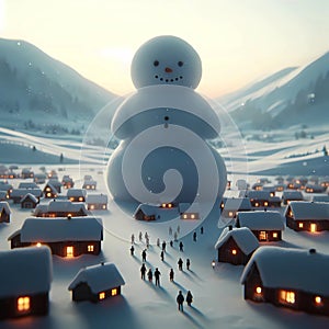 giant snowman winter mountain village