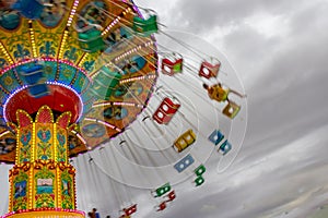 A giant spinning ride in the amusement park.