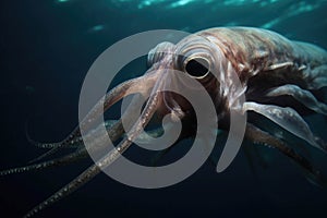 A giant squid gasping for breath in an oxygendepleted sea.. AI generation