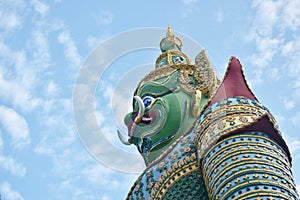 Giant statue of pagoda at temple of dawn travel location in Thailand